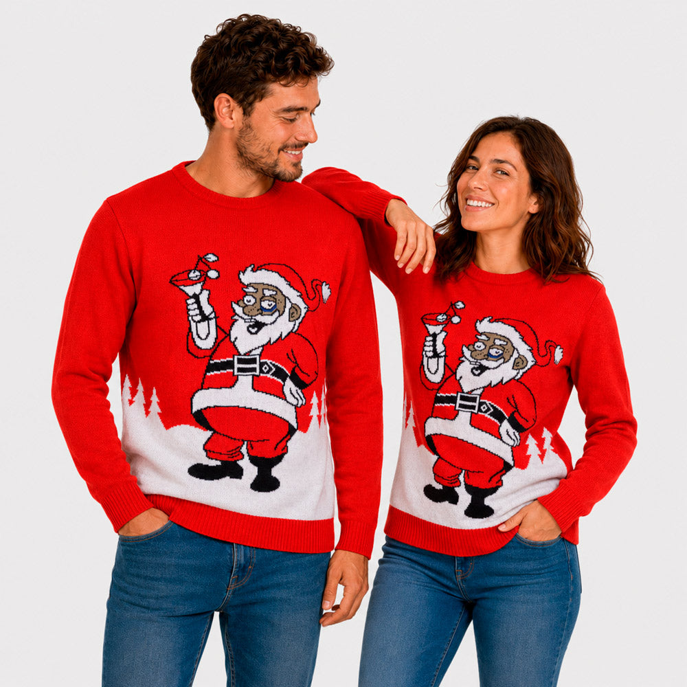 Jersey de Navidad Papá Noel con un Martini Pareja
