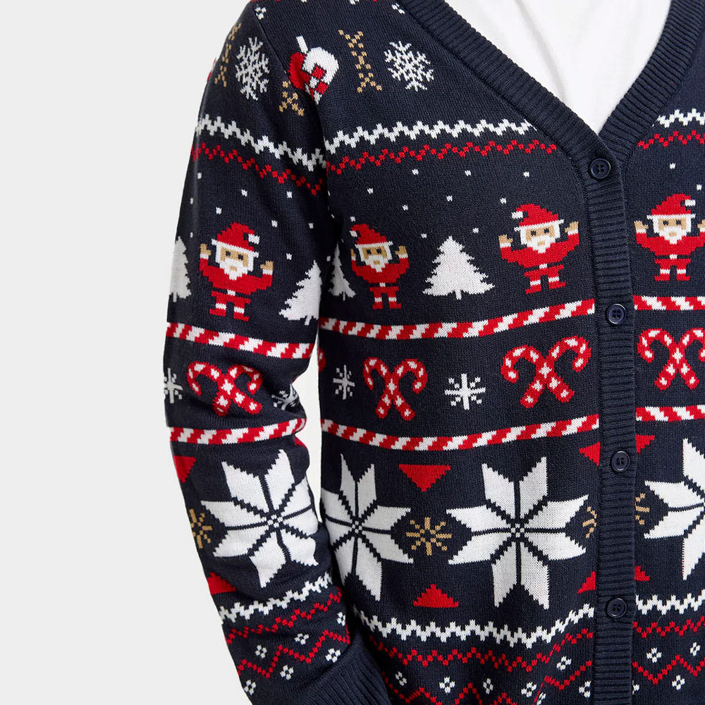 Jersey de Navidad Hombre Cárdigan Azul Estrellas Polares
