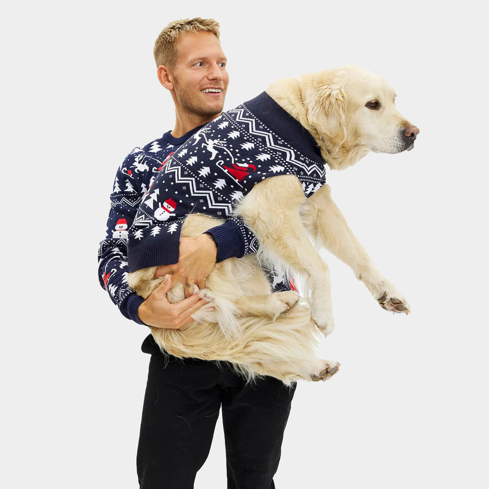 Jersey de Navidad para Hombre con Perro Árboles, Muñecos y Papá Noel
