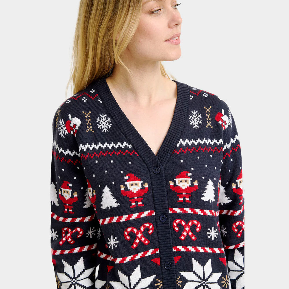 Jersey de Navidad Mujer Cárdigan Azul Estrellas Polares
