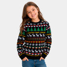 Jersey de Navidad para Niña Negro con Árboles, Renos y Regalos
