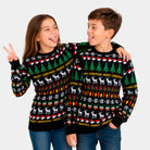 Jersey de Navidad para Niña y Niño Negro con Árboles, Renos y Regalos

