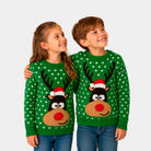 Jersey de Navidad para Niña y Niño Verde Reno con Gorro en 3D Algodón
