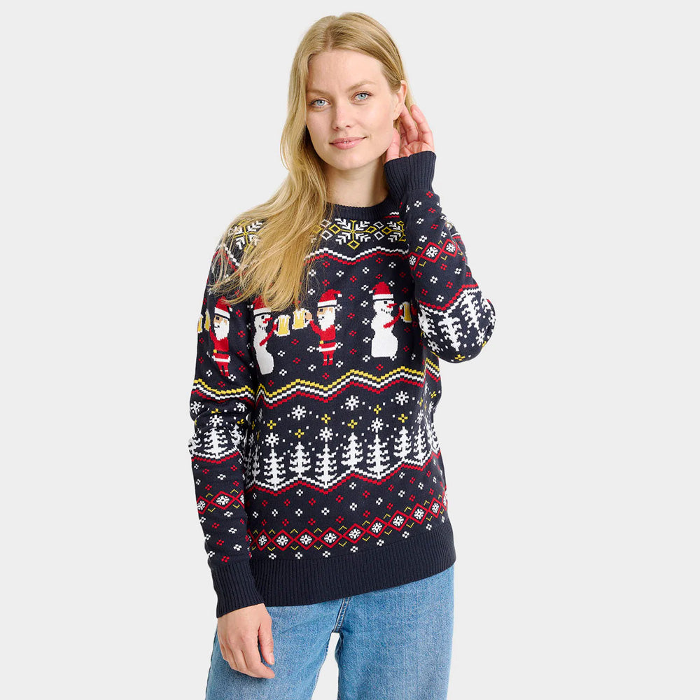 Jersey de Navidad de Pareja Cheers Santa Mujer
