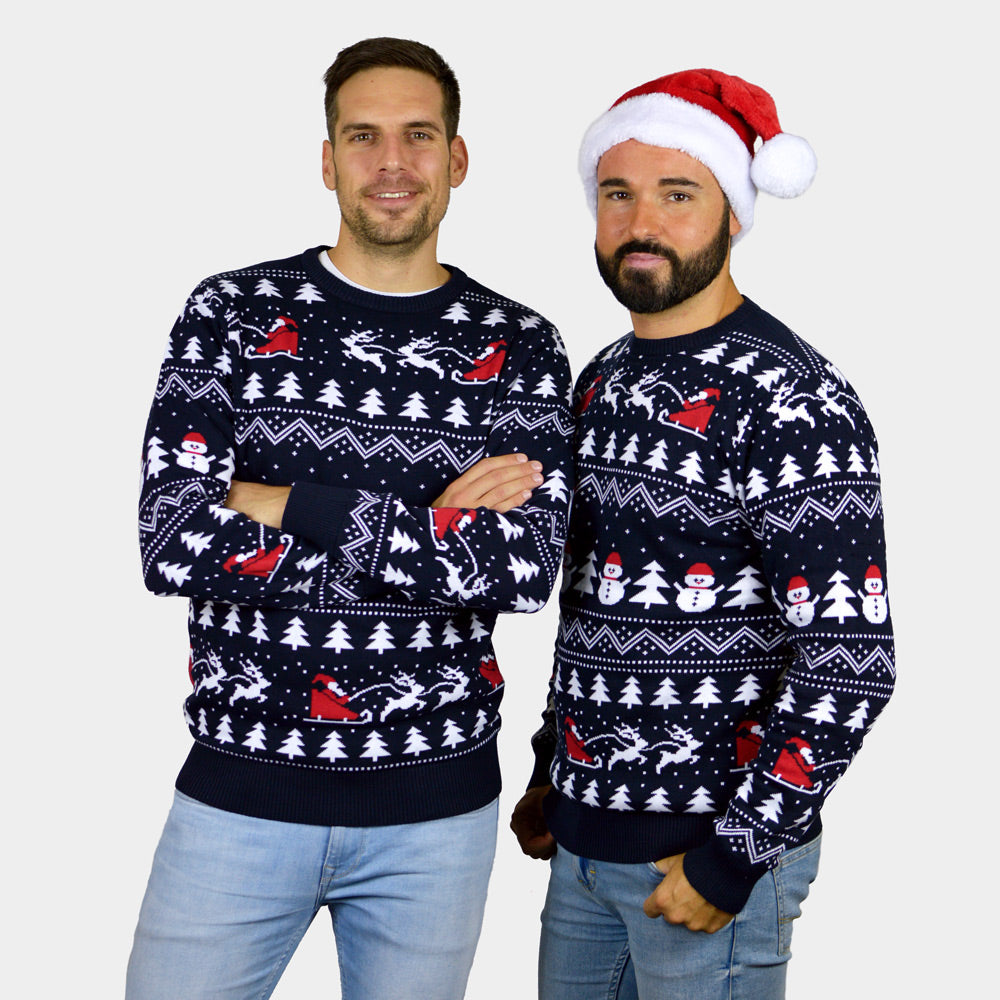 Árboles, Muñecos y Papá Noel Jersey de Navidad Hombre 