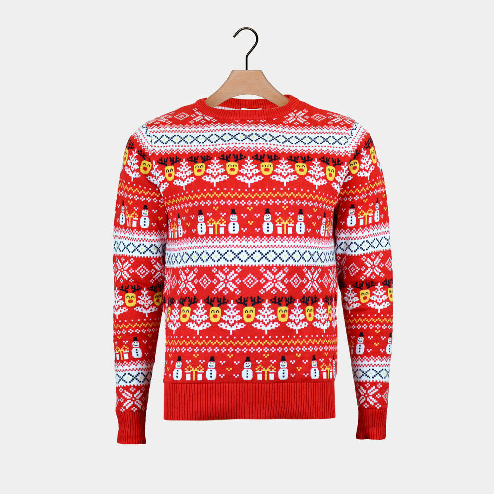 Jersey de Navidad Parejas Muñecos Nieve Cenefas Algodón Orgánico Rojo 
