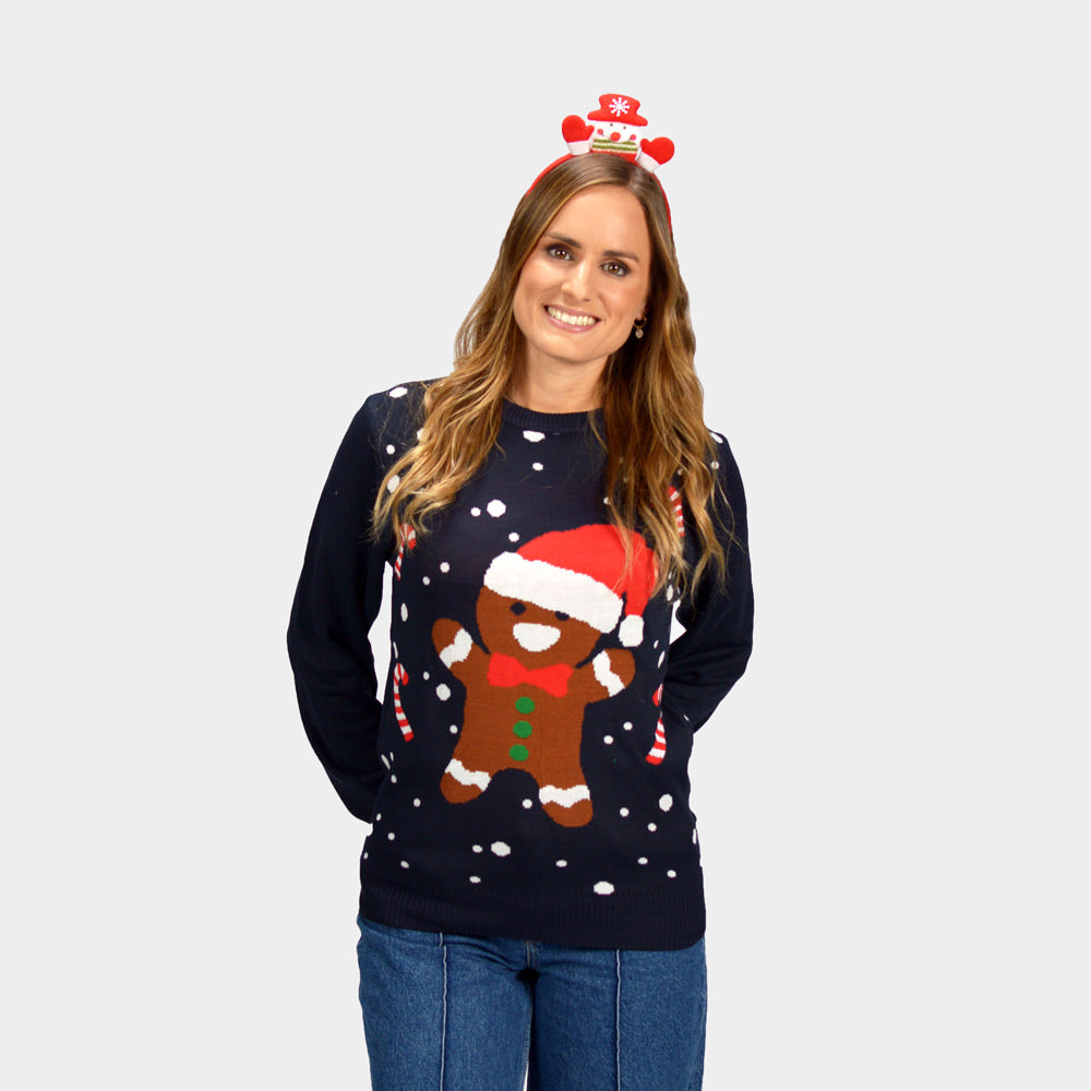 Mujer Jersey de Navidad Parejas Azul Gingerbread