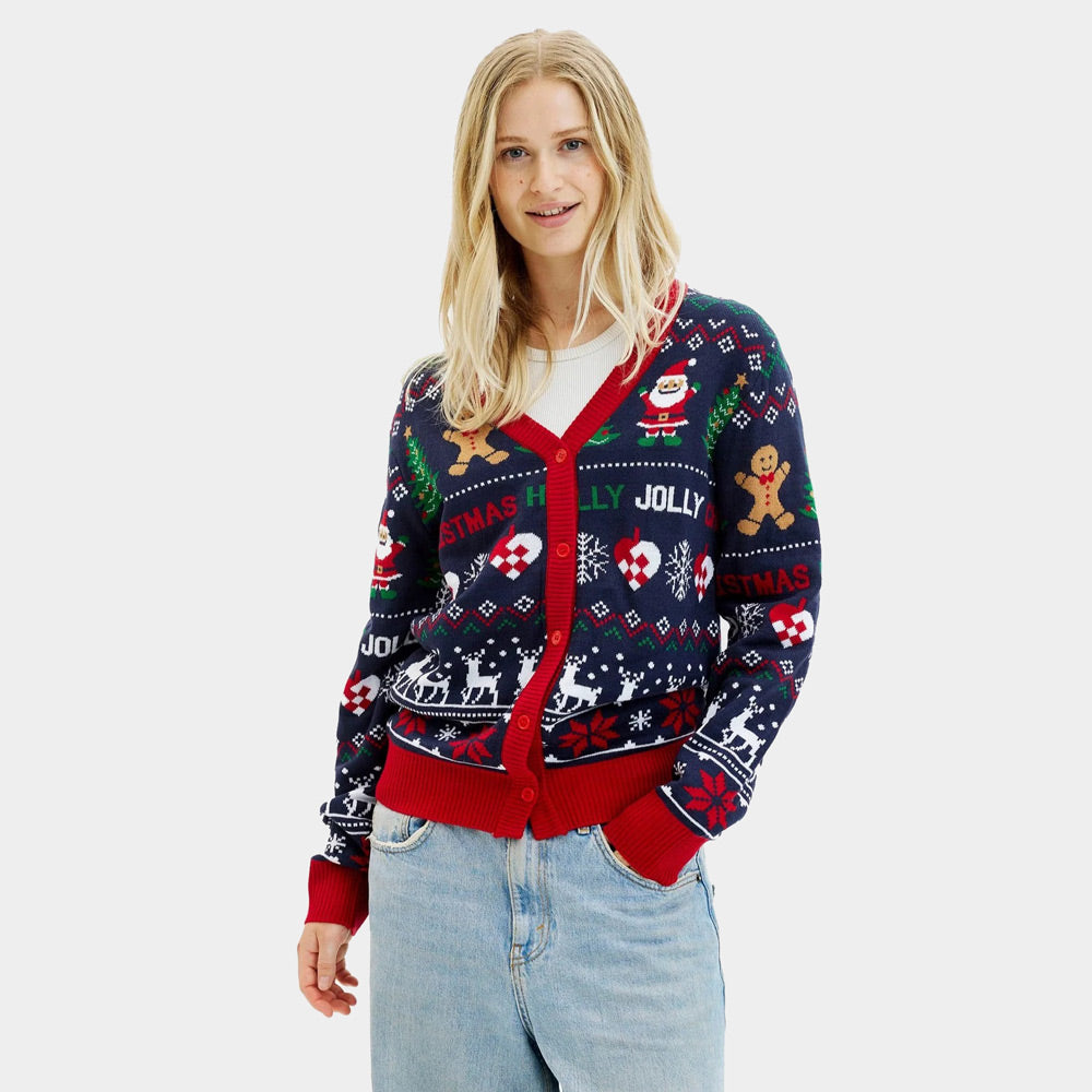 Jersey de Navidad Mujer Parejas Cárdigan Azul y Rojo