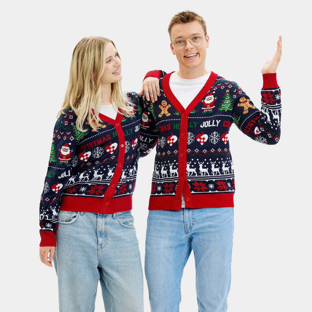 Jersey de Navidad Parejas Cárdigan Azul y Rojo