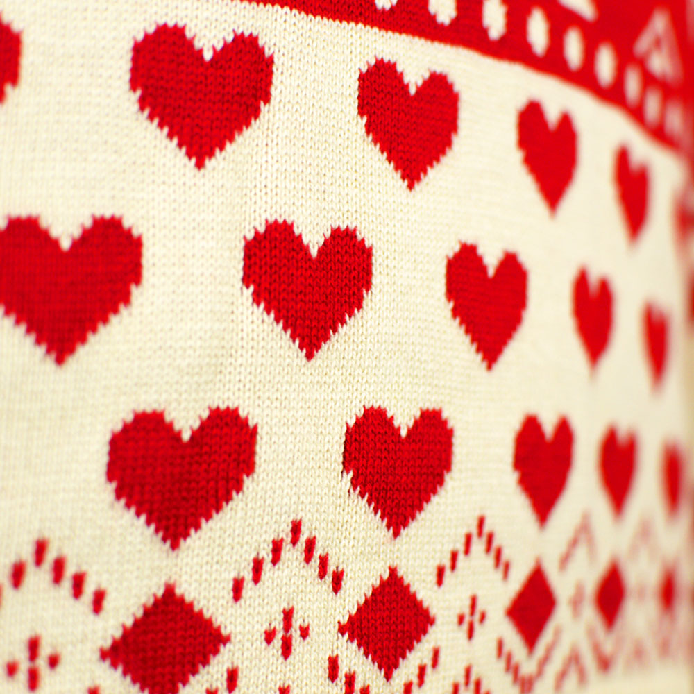 Jersey de Navidad Parejas Corazones Beige Algodón Orgánico Rojos 
