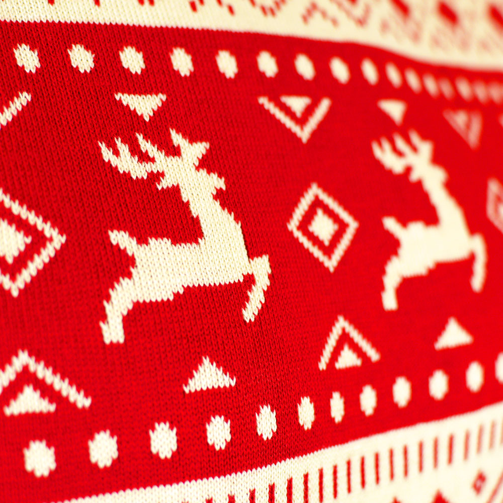Jersey de Navidad Parejas Corazones Rojos Beige Algodón Orgánico Renos
