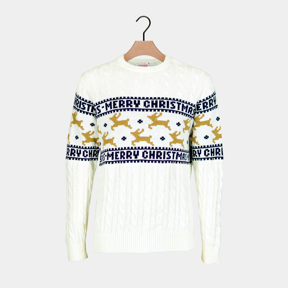 Jersey de Navidad Parejas Algodón Orgánico Elegante Blanco Renos 

