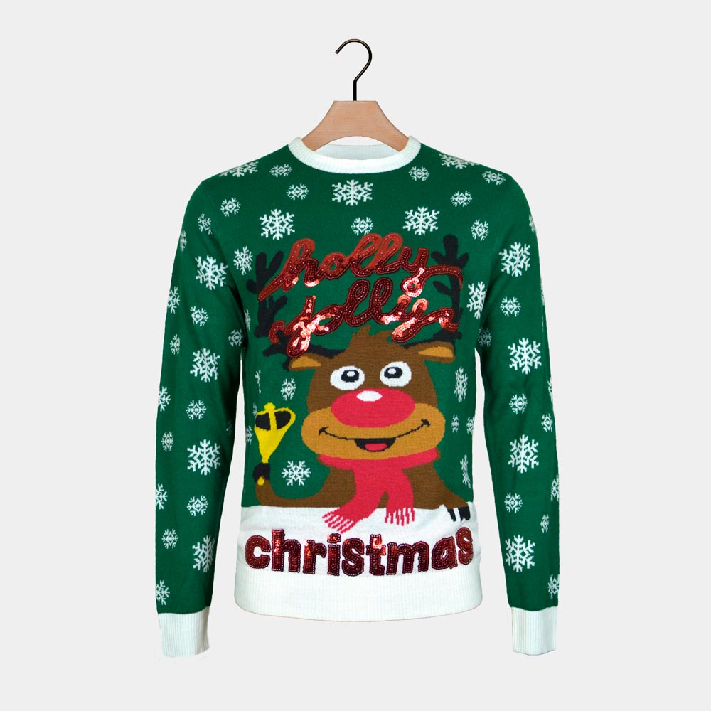 Jersey de Navidad Familia Verde Holly Jolly Lentejuelas