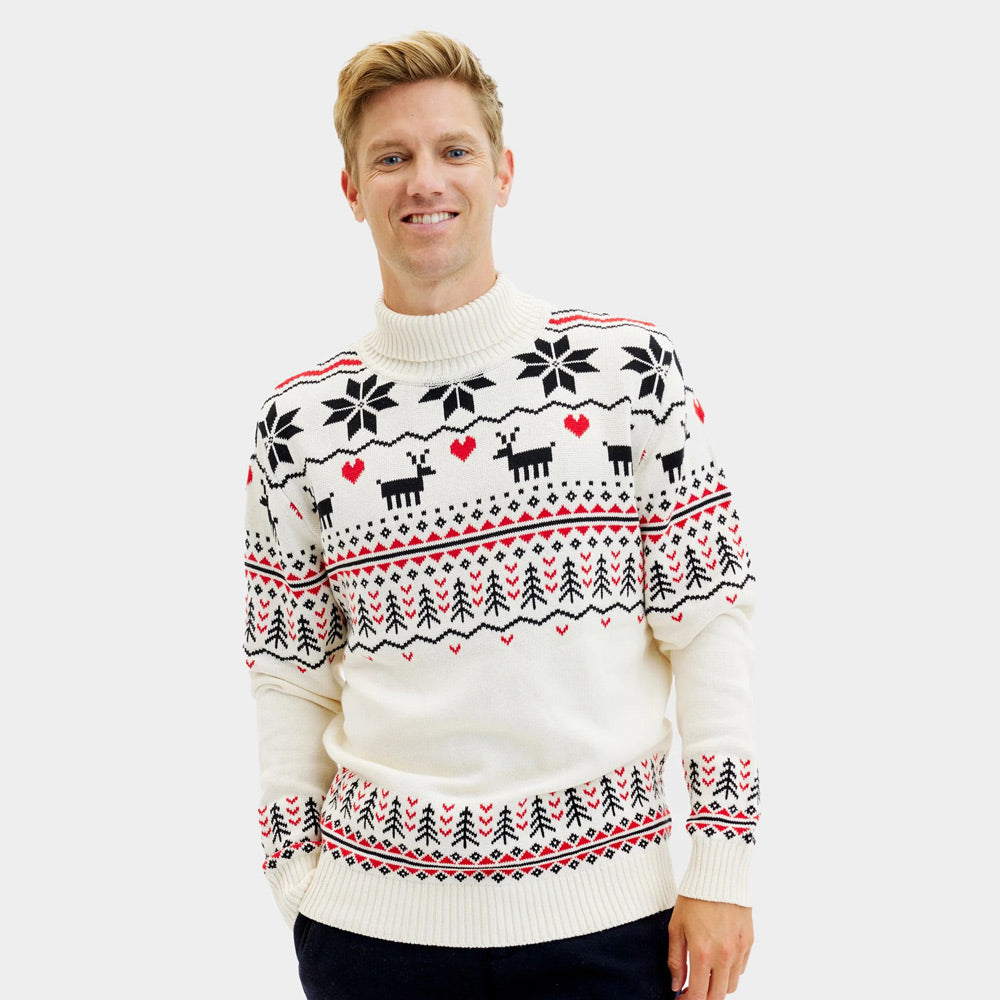 Jersey de Navidad de cuello alto para Hombre Elegante Beige Algodón Orgánico