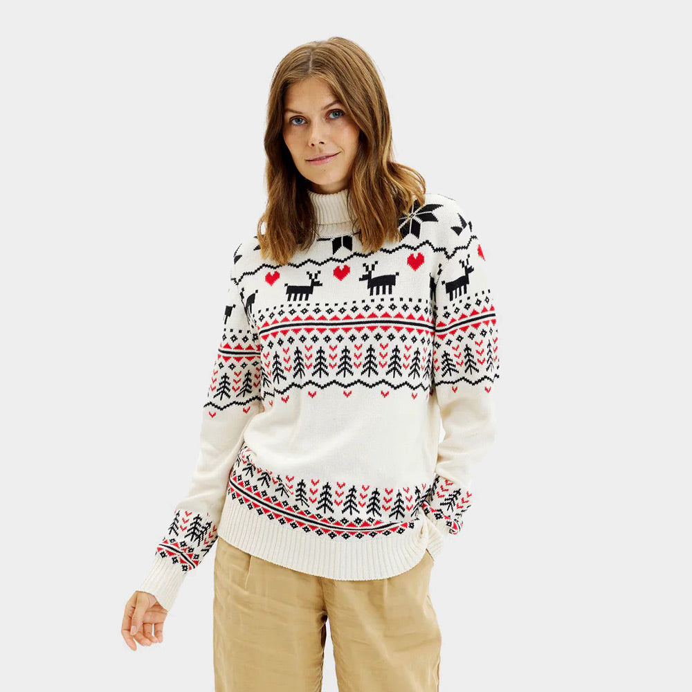 Jersey de Navidad de cuello alto para Mujer Elegante Beige Algodón Orgánico