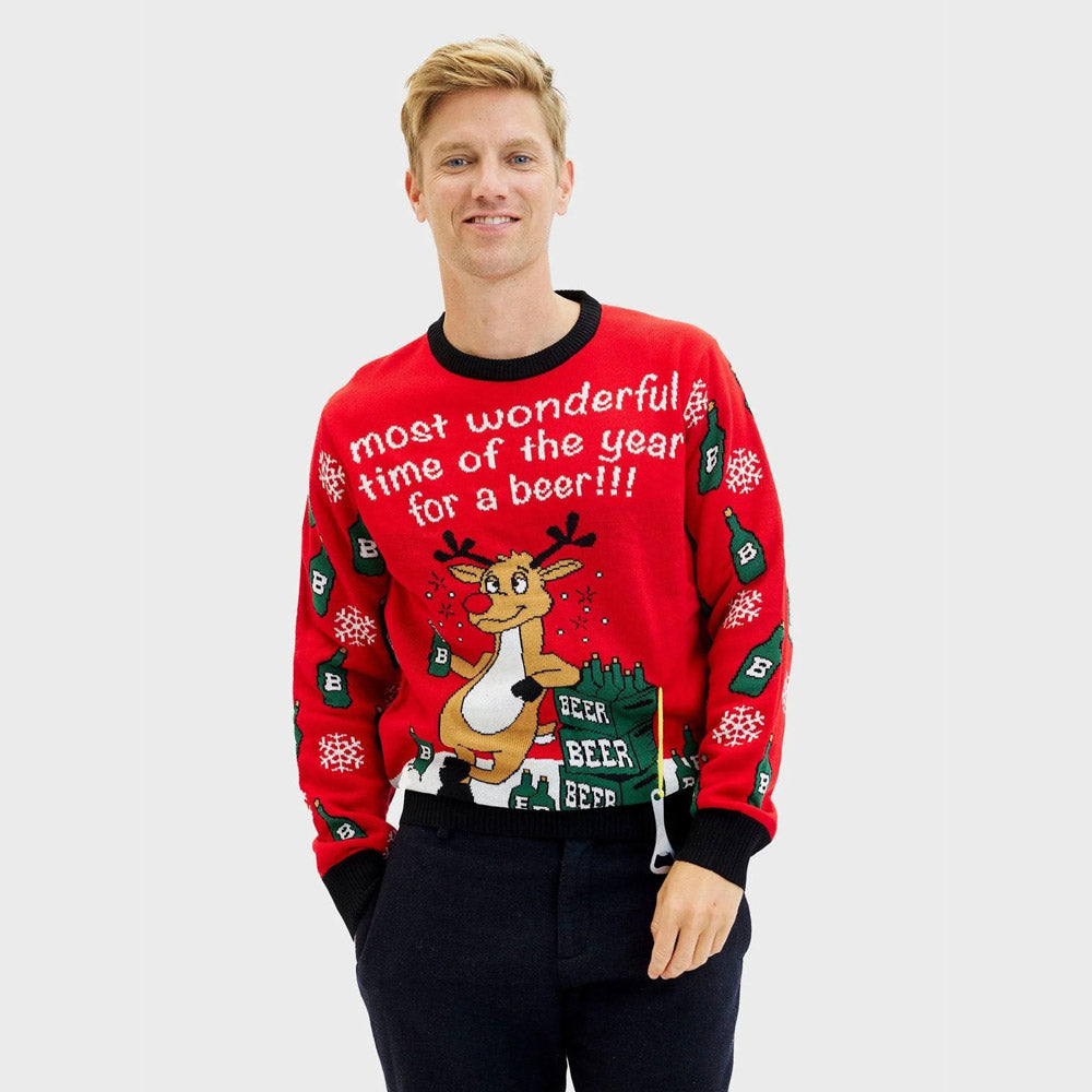 Jersey Navideño Hombre y Mujer Reno con Abridor de Cerveza
