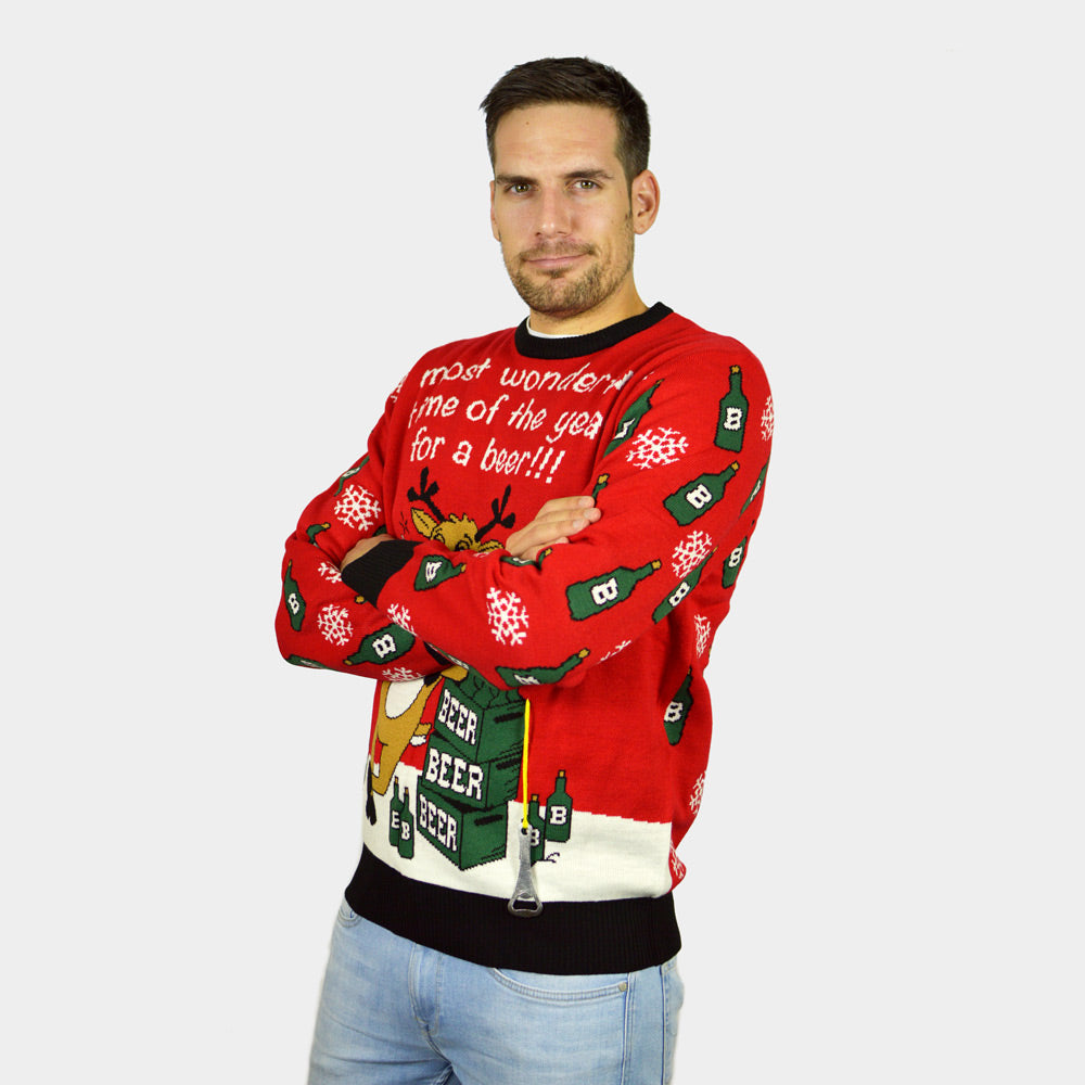 Jersey Navideño Hombre Reno Abridor Cerveza