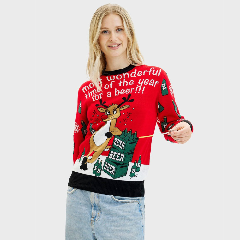 Jersey Navideño para Mujer Reno con Abridor de Cerveza
