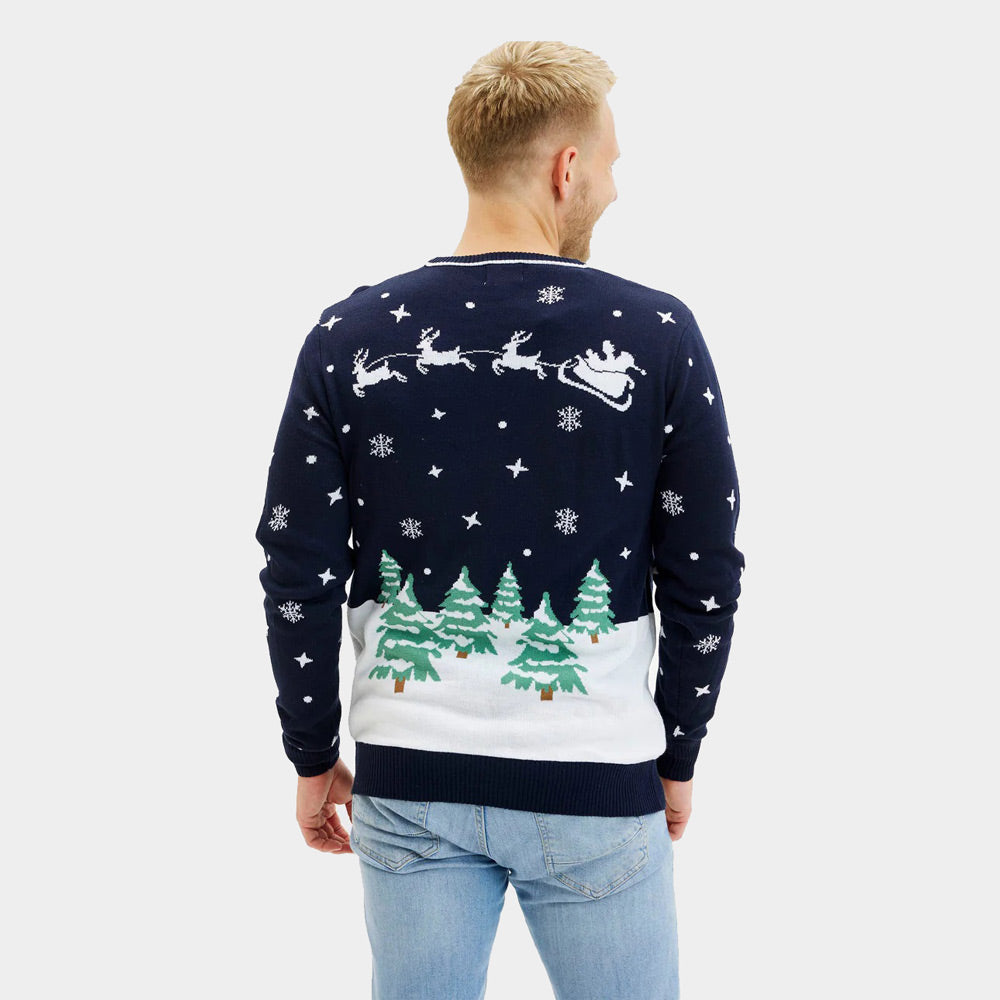 Jersey de Navidad para Hombre Azul Merry Christmas Luces LED