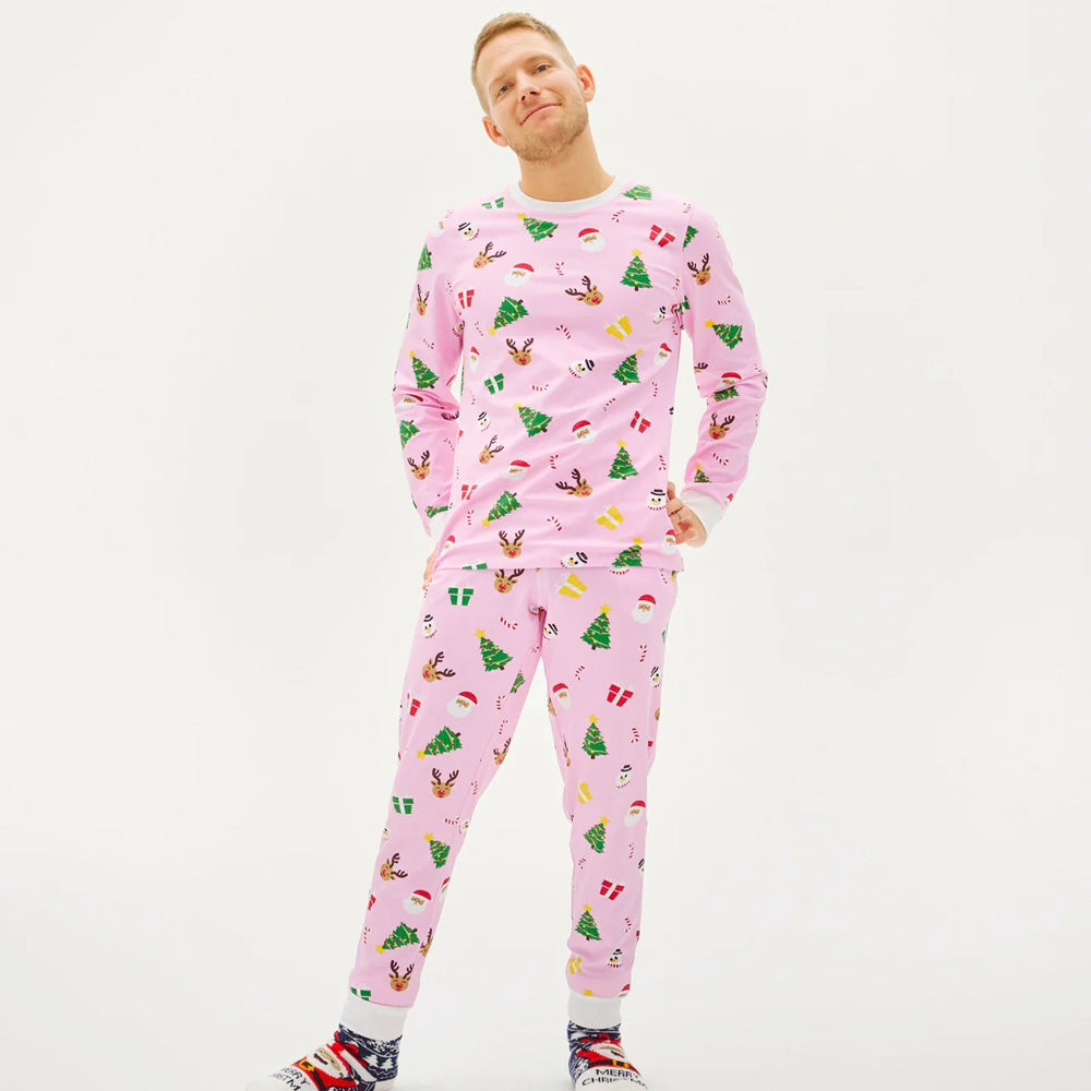 Pijama de Navidad Hombre Adultos Unisex Rosa Motivos Navideños
