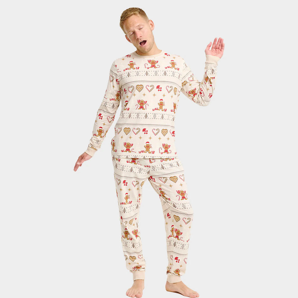 Pijama de Navidad para hombre Unisex Gingercookies Beige

