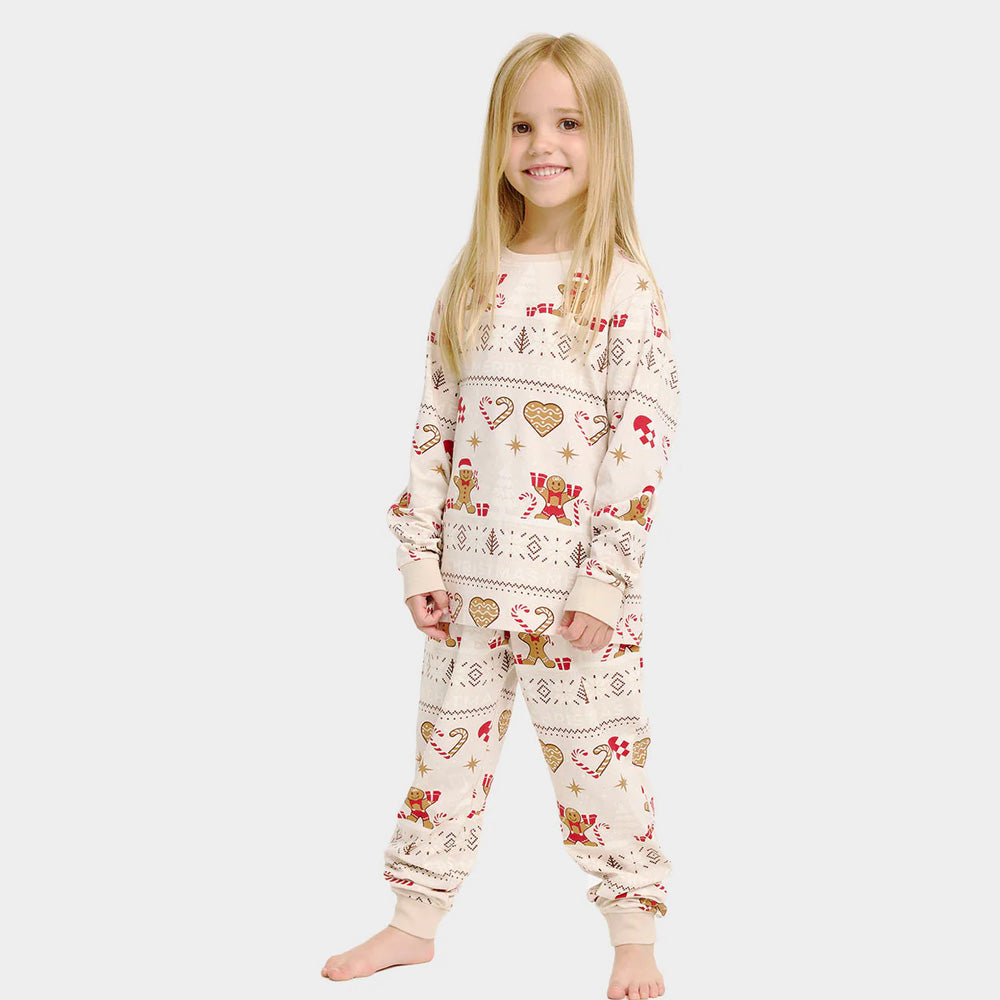 Pijama de Navidad para niña y niño Gingercookies Beige
