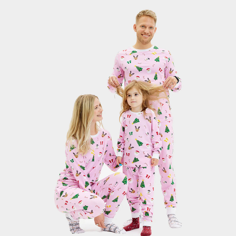 Pijama de Navidad para Niño y Niña Rosa Motivos Navideños Familia
