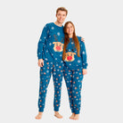 Pijama de Navidad para Familia Azul con Reno Rudolph pareja