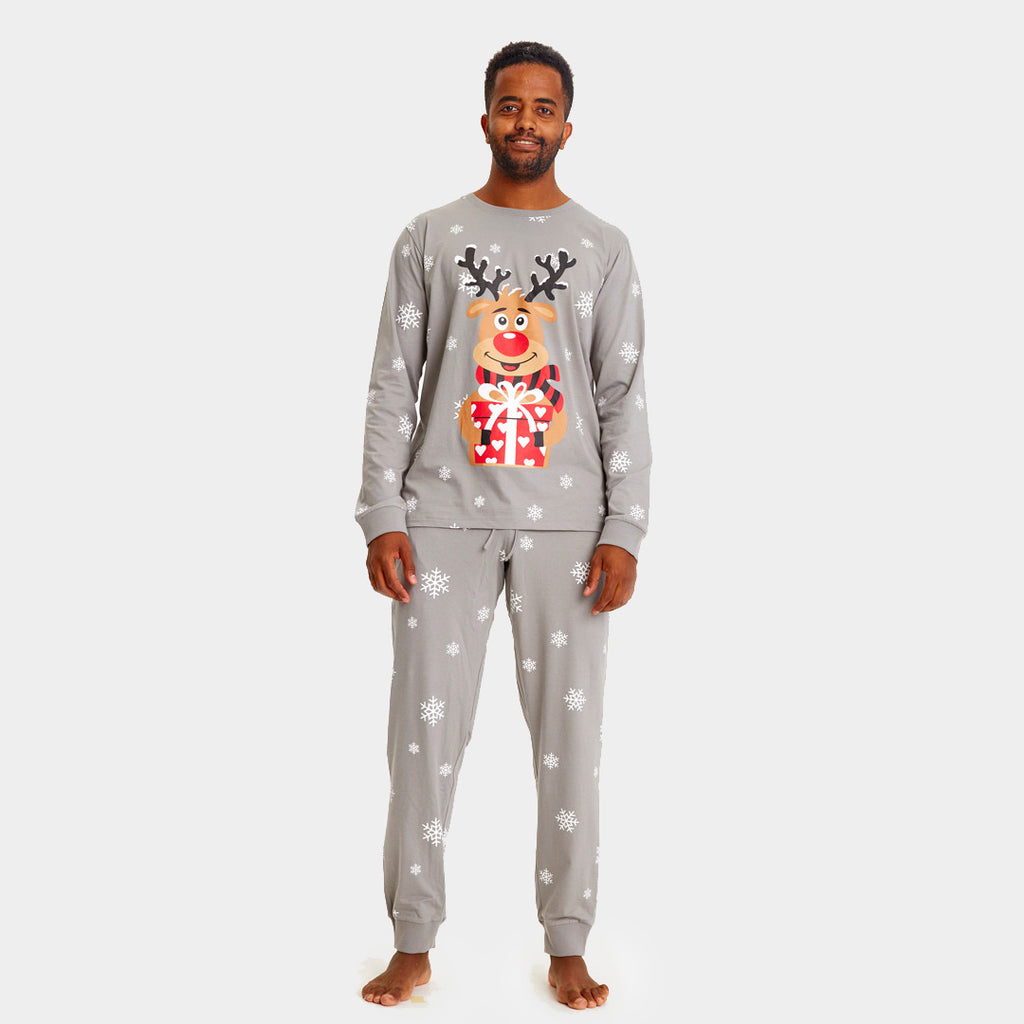 Pijama de Navidad para Familia Gris Reno Rodolfo hombre