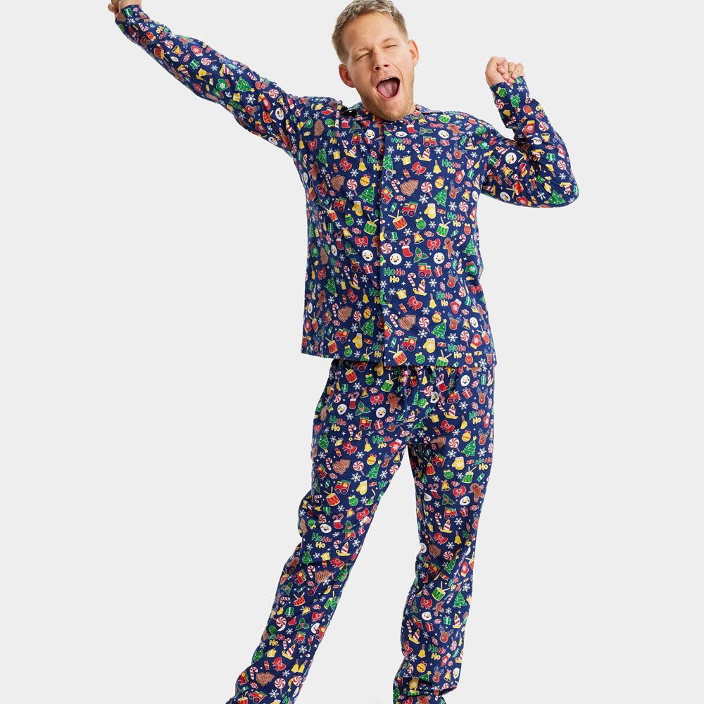 Pijama de Navidad para Familia  Azul con Motivos Navideños Hombre