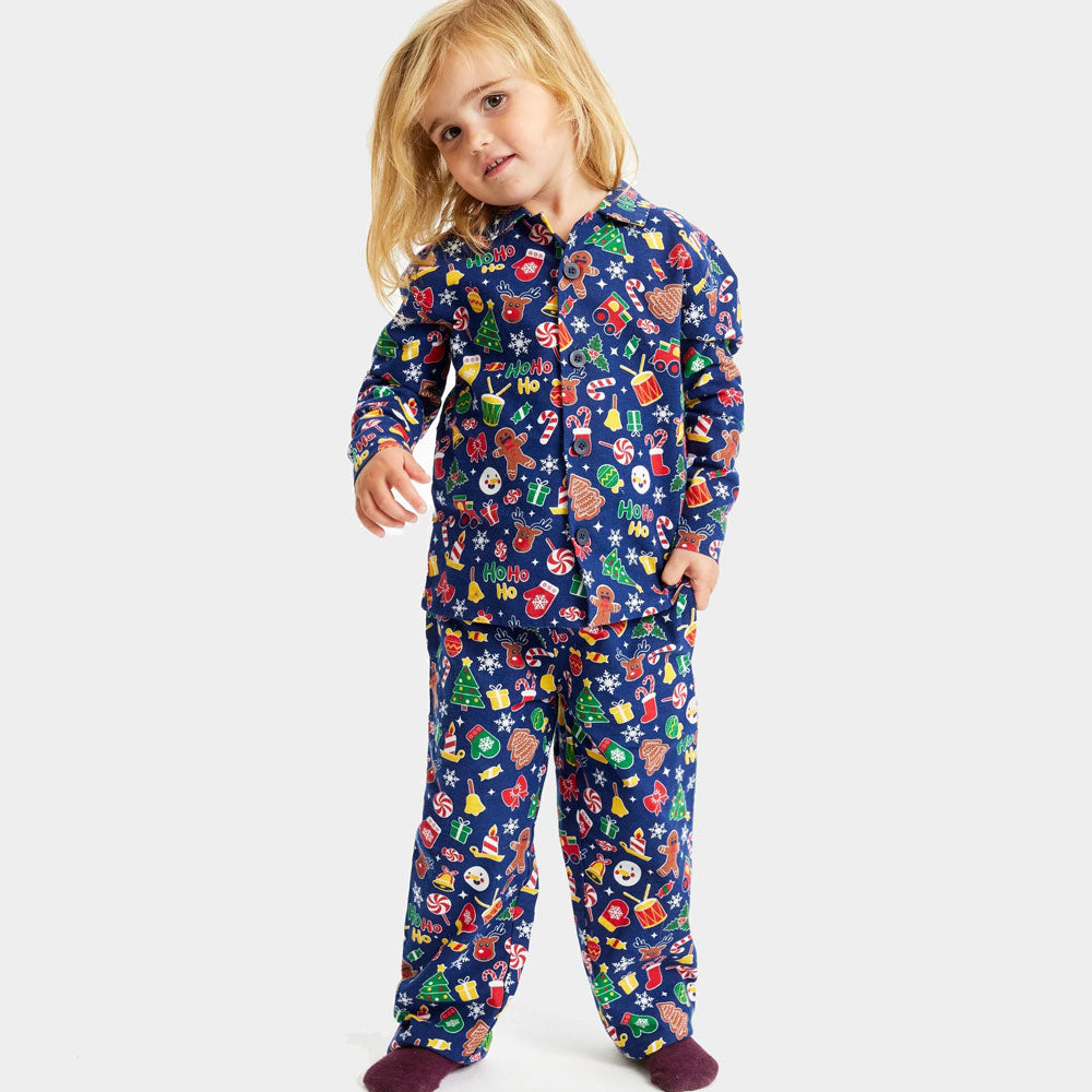 Pijama de Navidad para Familia  Azul con Motivos Navideños Niños