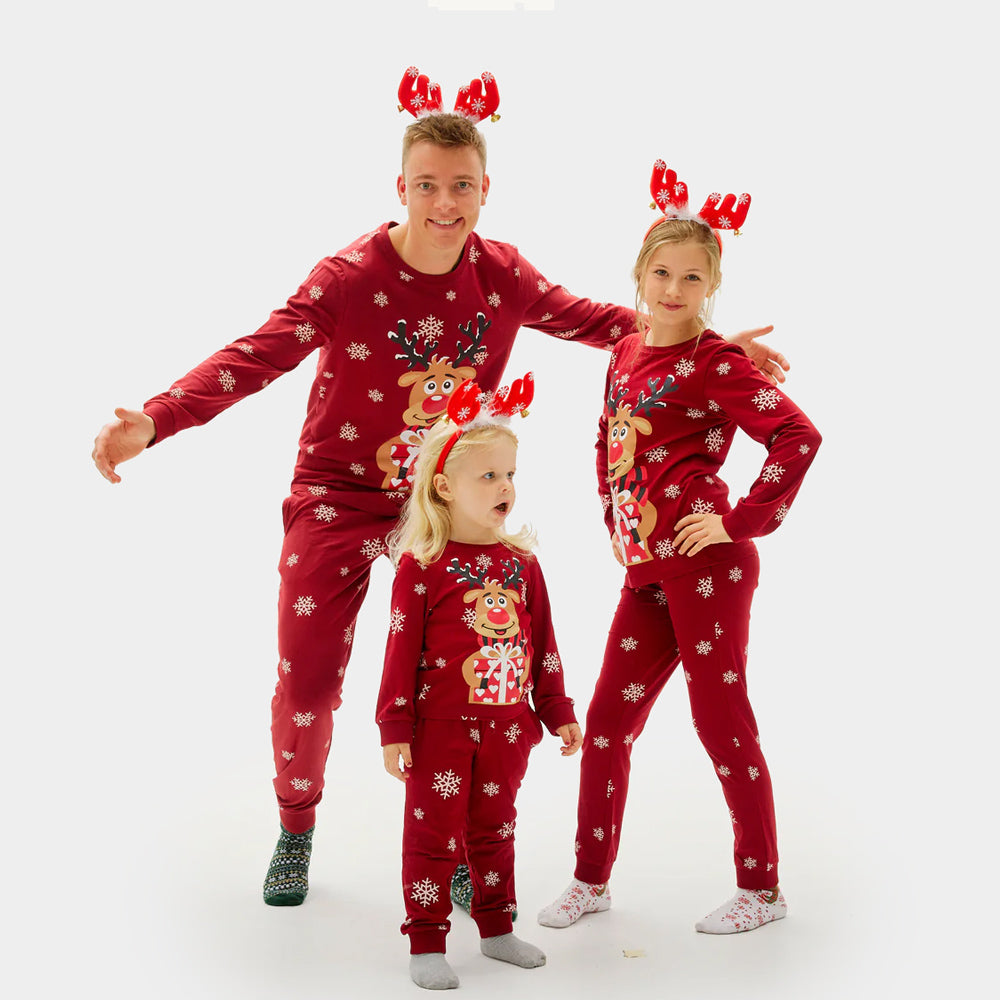 Pijama de Navidad para Familia Reno Rodolfo Rojo 
