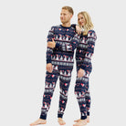 Pijama de Navidad para Mujer y Hombre Azul Muñecos de Nieve y Corazones
