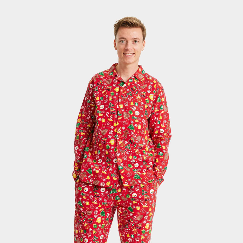 Pijama de Navidad para Adultos Unisex Rojo con Motivos Navideños Hombre