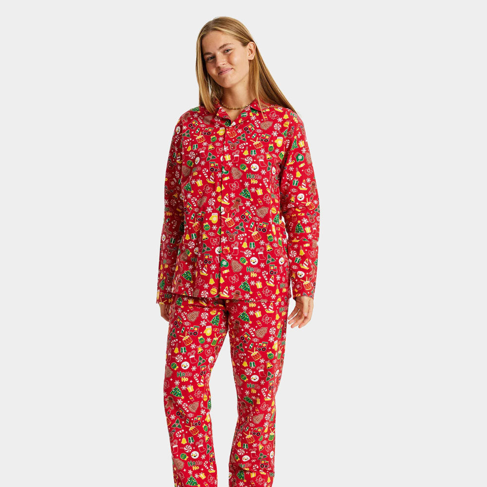 Pijama de Navidad para Adultos Unisex Rojo con Motivos Navideños Mujer