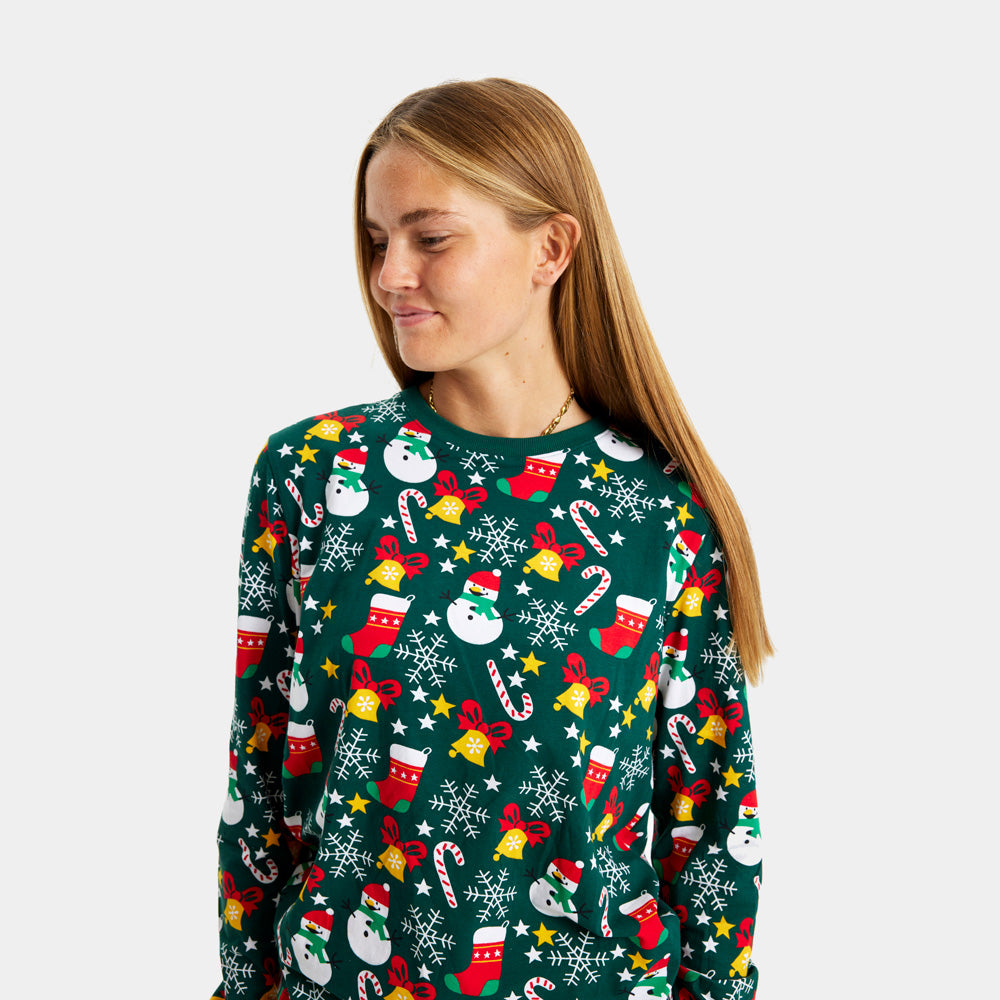 Pijama de Navidad para Mujer con Motivos Navideños Verde 
