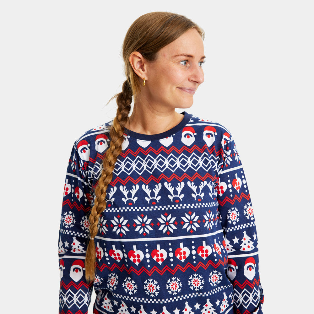 Pijama de Navidad para Mujer con Papá Noel, Árboles y Corazones
