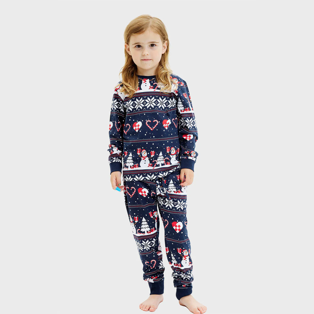 Pijama de Navidad para Niña Muñecos de Nieve y Corazones Azul 