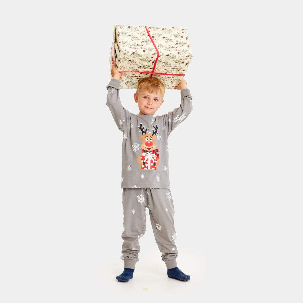 Pijama de Navidad para Niño Gris Reno Rodolfo
