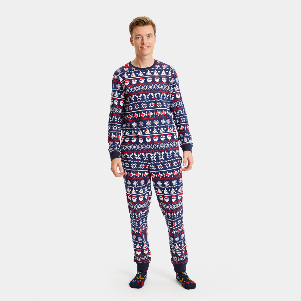 Pijama de Navidad para Familia con Papá Noel, Árboles y Corazones hombre