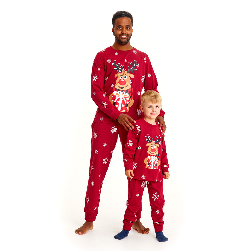 Pijama de Navidad para Familia Rojo Reno Rodolfo