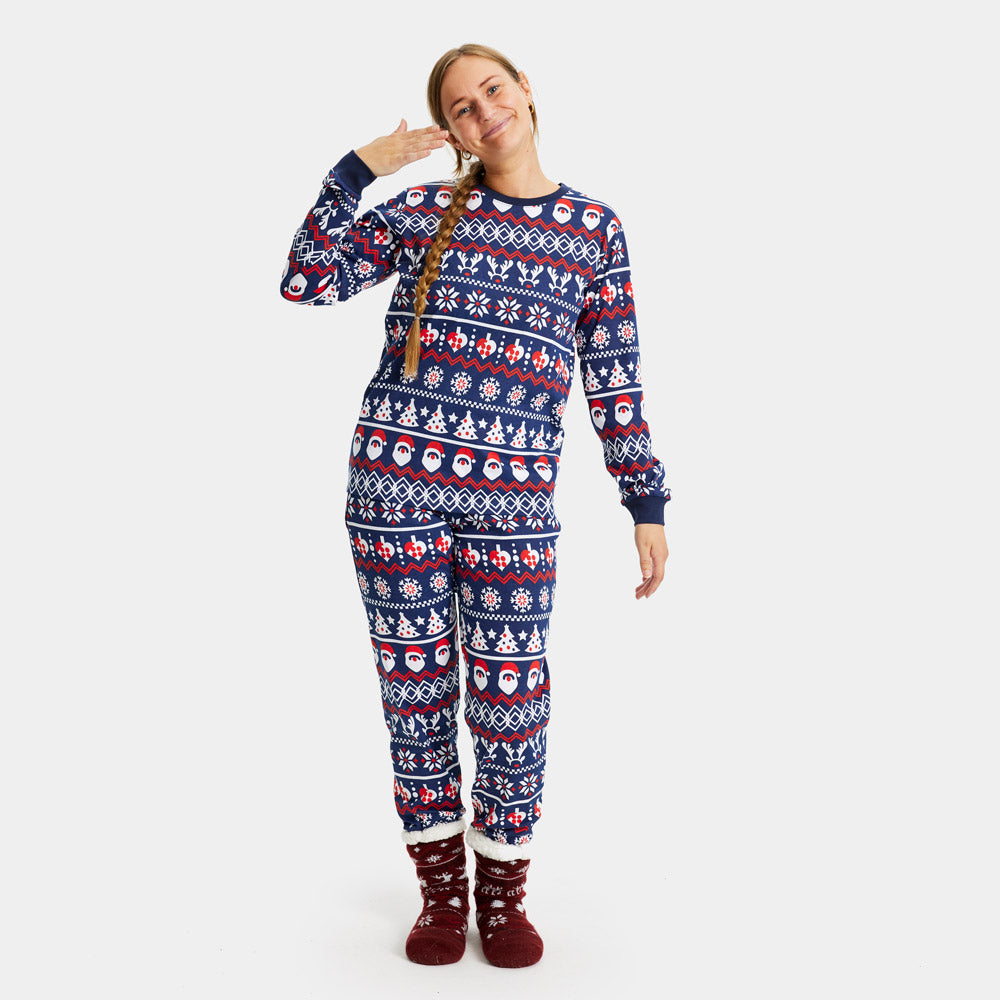 Pijama de Navidad para Niños Mujer Papá Noel, Árboles y Corazones
