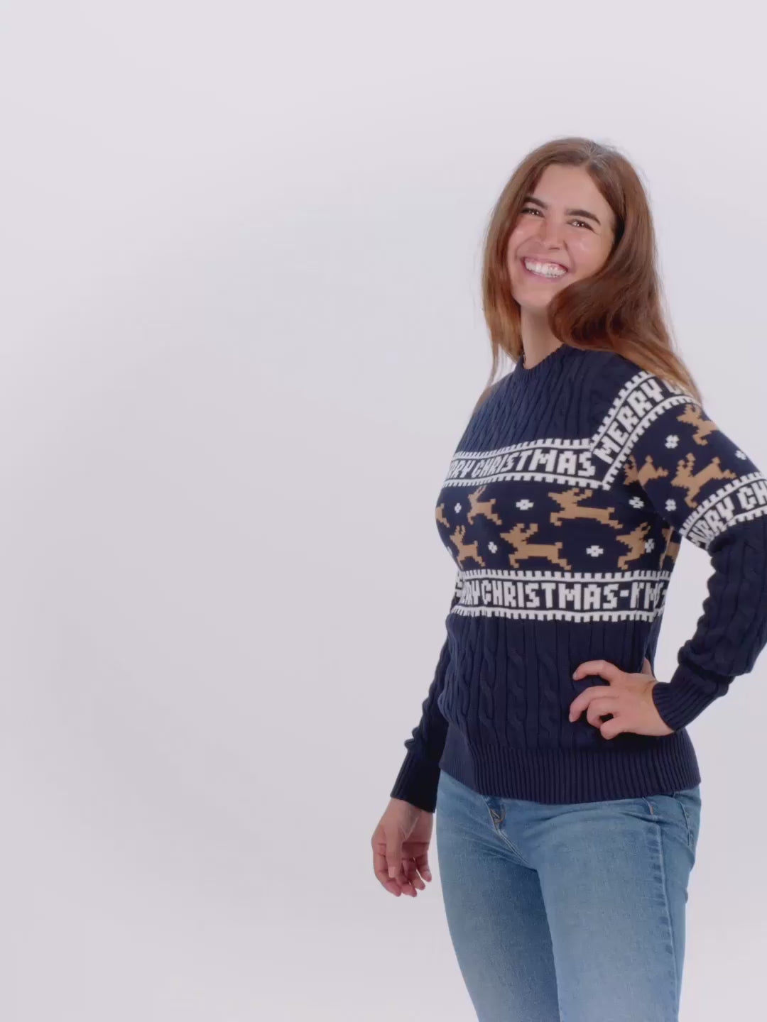 Jersey de Navidad para Hombre y Mujer Elegante Azul con Renos Algodón Orgánico