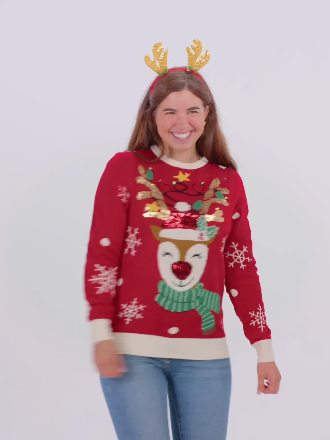 Jersey de Navidad con Luces LED para mujer y hombre Reno Brillante con Lentejuelas