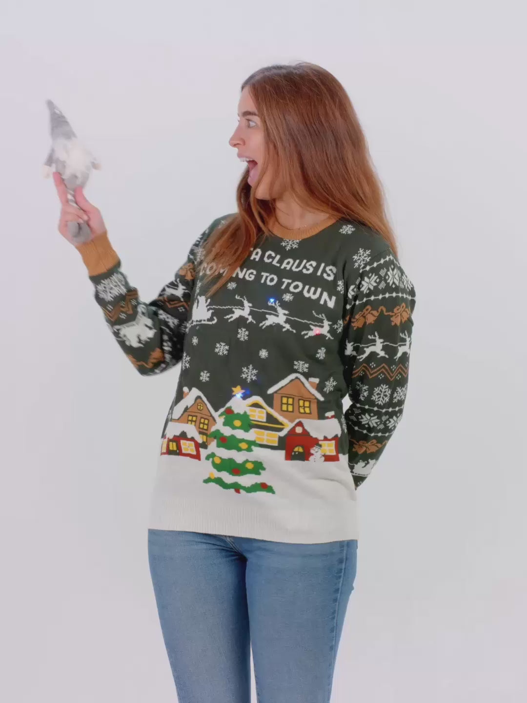 Jersey de Navidad con Luces LED para Mujer y Hombre Santa is Coming to Town