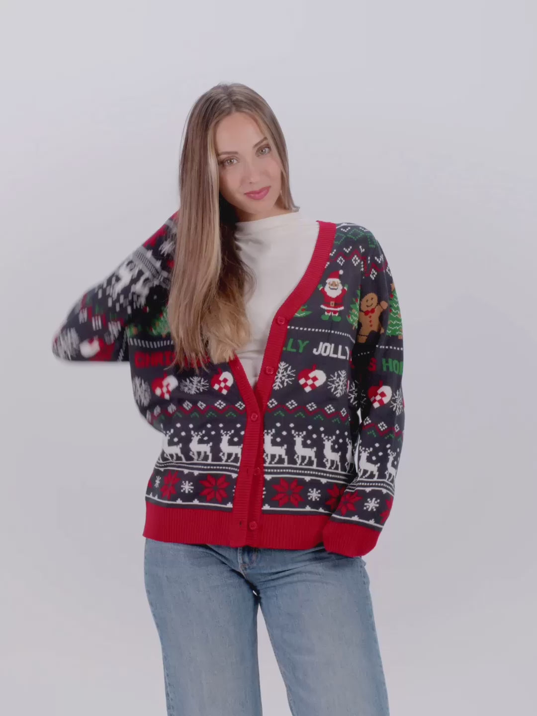 Jersey de Navidad para Mujer y Hombre Cárdigan Azul y Rojo
