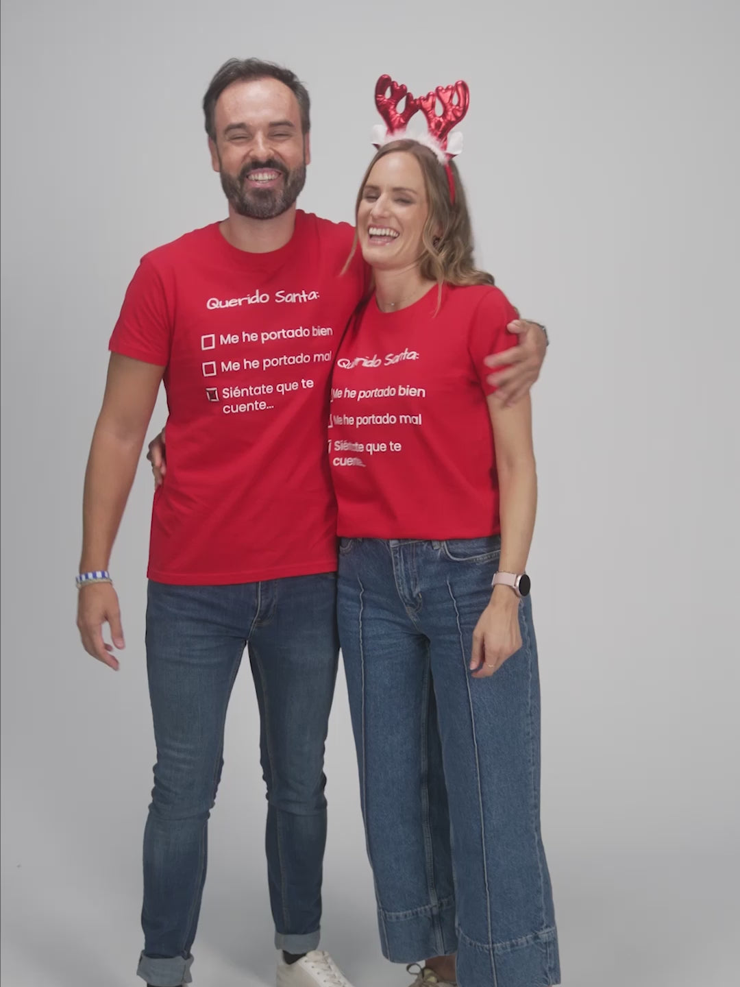 Camiseta de Navidad para Hombre y Mujer Roja Querido Santa