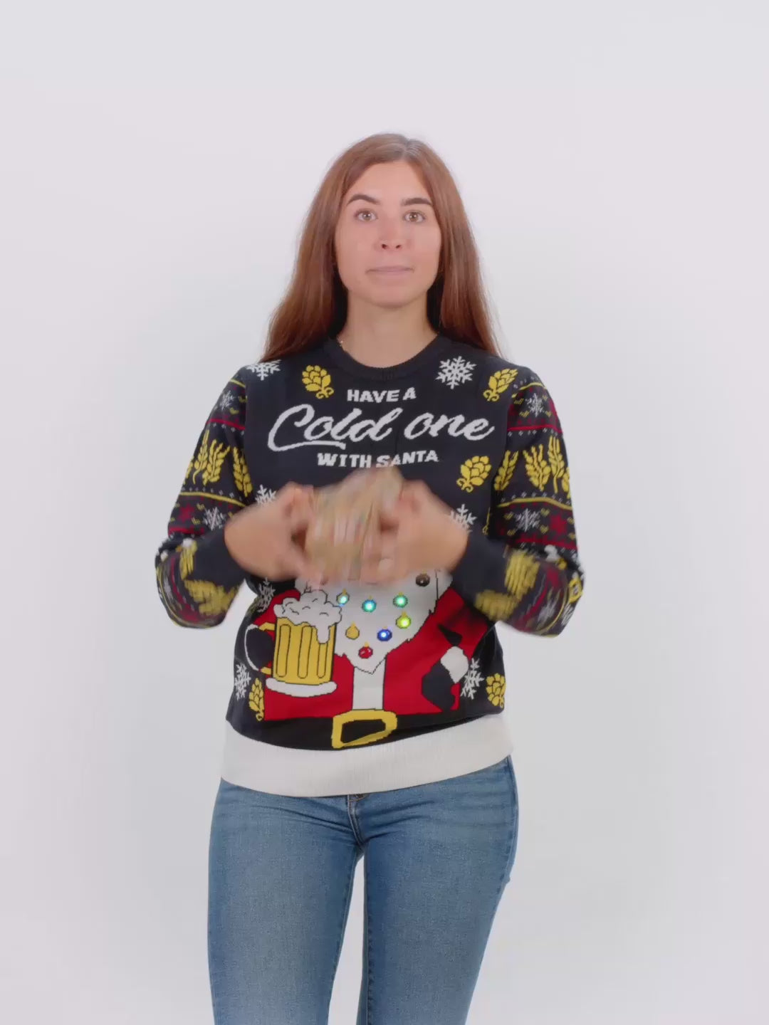 Jersey de Navidad con Luces LED para Hombre y Mujer  Santa con Cerveza