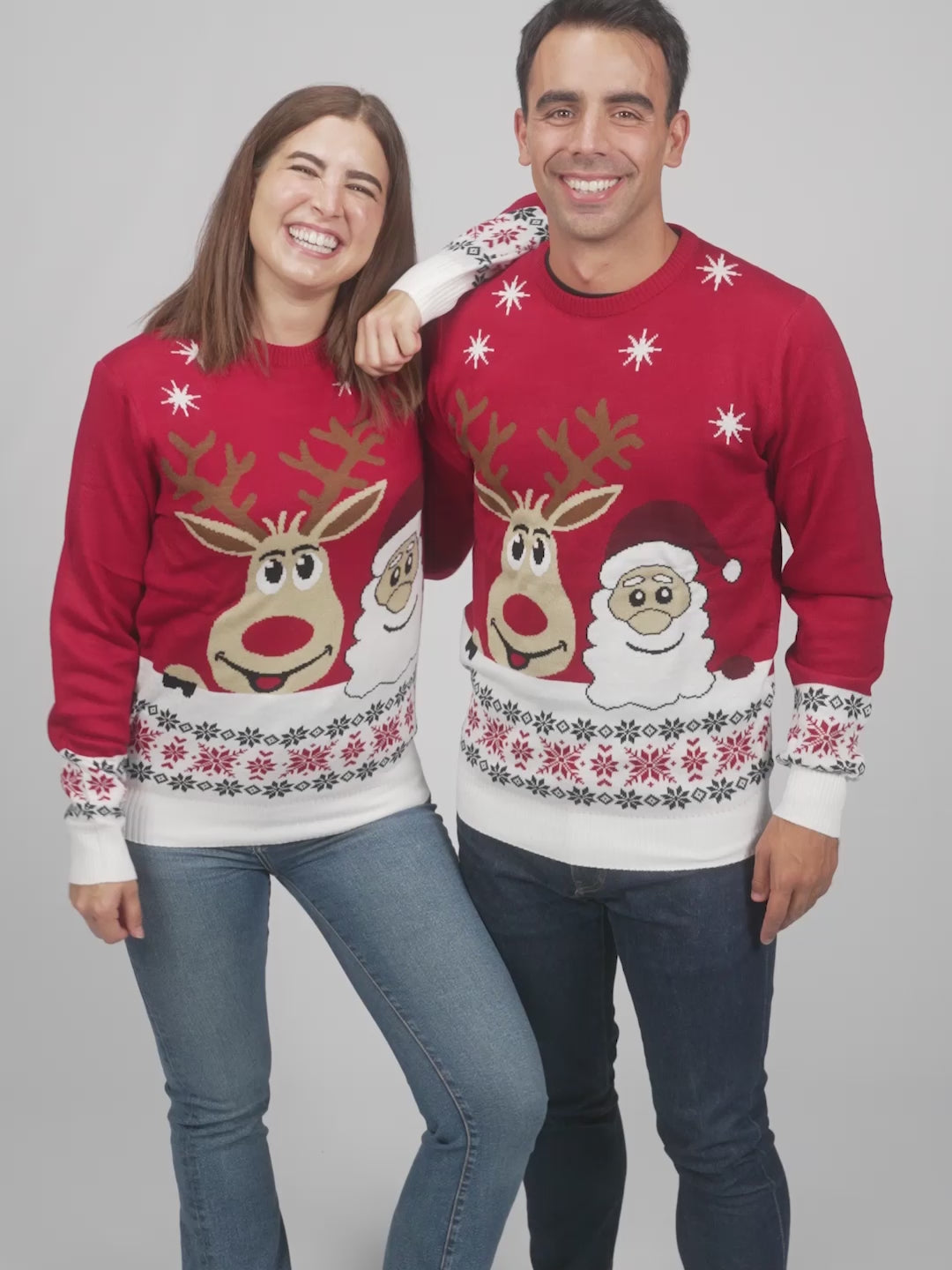 Jersey de Navidad Mujer y Hombre Santa y Rudolph Sonrientes