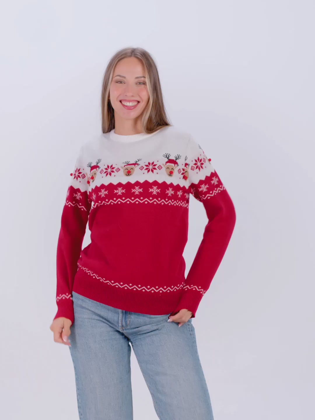 Jersey de Navidad para Mujer y Hombre Reno Adorable
